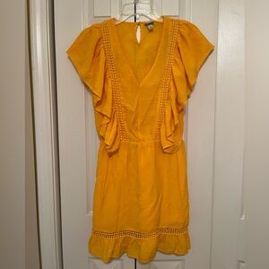 Yellow Ruffle Knee-Length Dress